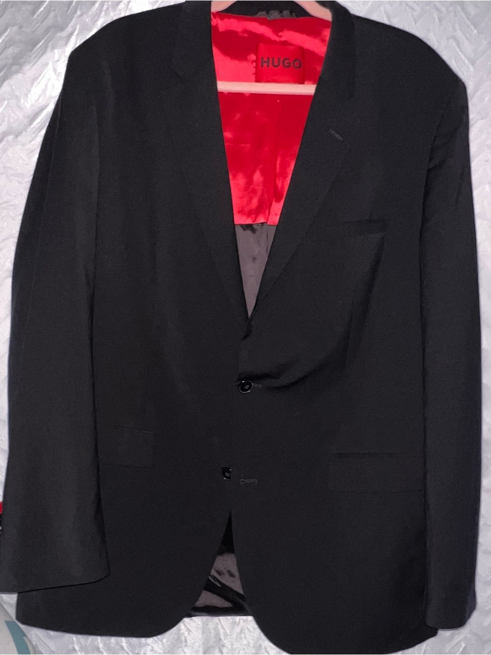 HUGO Hugo Boss Black Blazer Suit Men's Jacket Vibrant Red Lining Size 44